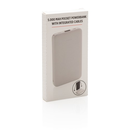 5.000 mAh Pocket Powerbank with integrated cables