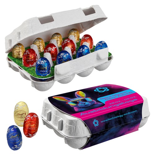 Papieren Paasei Doos van 12 met Lindt Lindor Mini-Eieren