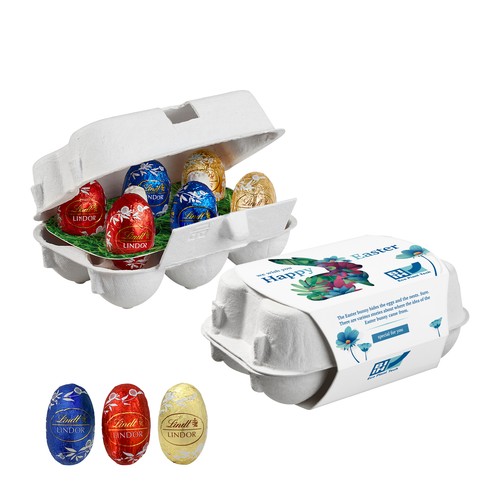 [110792111] Papieren Paasei Doos van 6 met Lindt Lindor Eieren